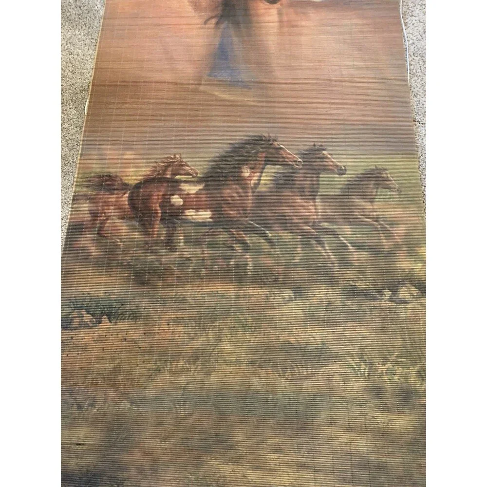 Bamboo Roll Up RomanShade/ Blind With Horses Sunshade Screen New in Original Box